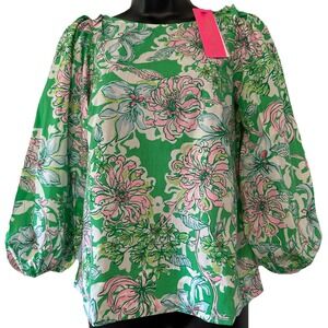 Lilly‎ Pulitzer Barbara Top in Spearmint Blossom Puff Sleeve Size 00 NWT